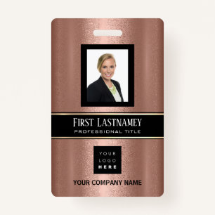 Barcode Photo Name ID Card Vertical Rose Stripes ID Badge