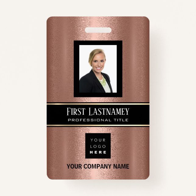 Barcode Photo Name ID Card Vertical Rose Stripes ID Badge (Front)