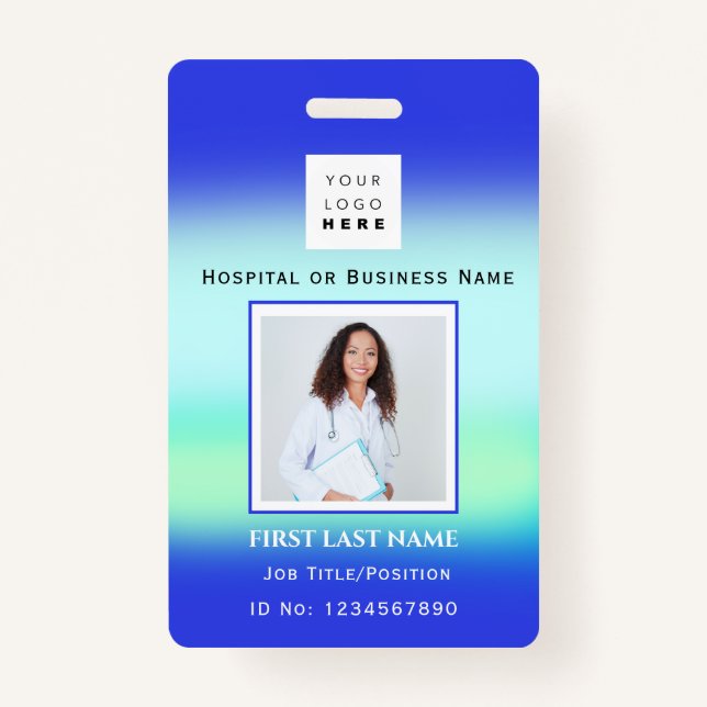 Barcode Photo Nurse Doctor Health Blue Hospital ID Badge (Front)
