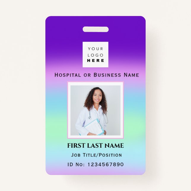 Barcode Photo Nurse Doctor Health Colour Therapist ID Badge (Front)