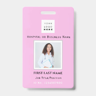 Barcode Photo Nurse Doctor Health Emergency Pink ID Badge