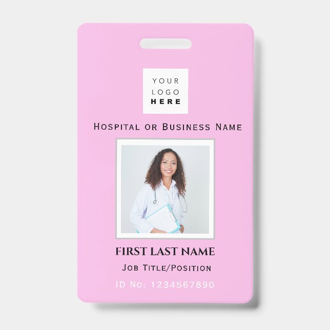 Barcode Photo Nurse Doctor Health Emergency Pink ID Badge (Front)