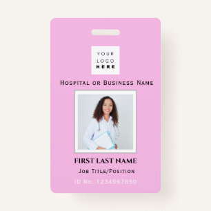 Barcode Photo Nurse Doctor Health Emergency Pink ID Badge