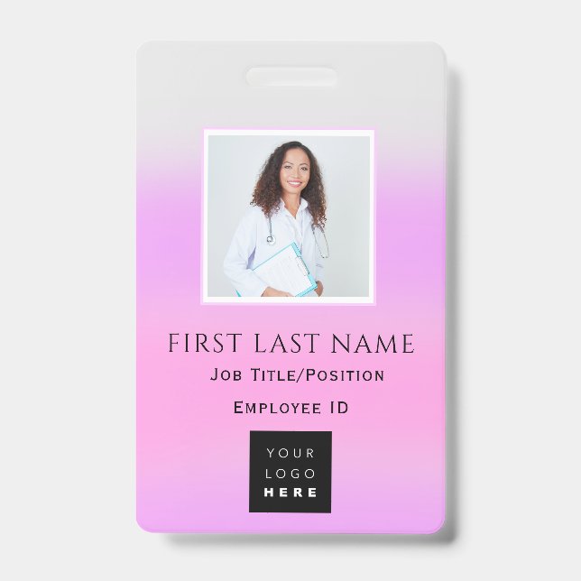 Barcode Photo Ombre ID Health Care Doctor Nurse Badge (Front)