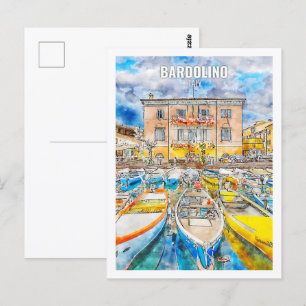 Bardolino Italy Famous Travel Watercolor Sketch Postcard
