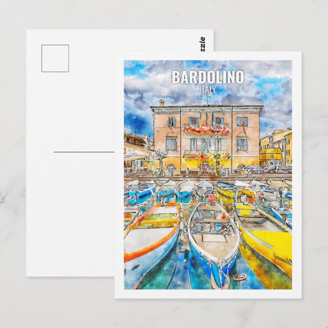 Bardolino Italy Famous Travel Watercolor Sketch Postcard (Front/Back)