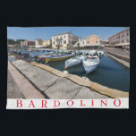 Bardolino Lake Garda tea towel<br><div class="desc">A beautiful view of boats in the harbor in the village of Bardolino on Lake Garda in Italy printed on a souvenir tea towel.</div>