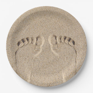 Bare Feet Footprints In Sand Paper Plate