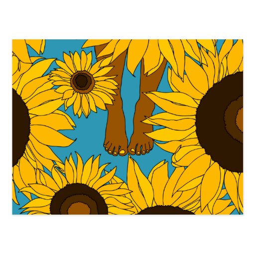 Bare feet in sunflower field Postcard