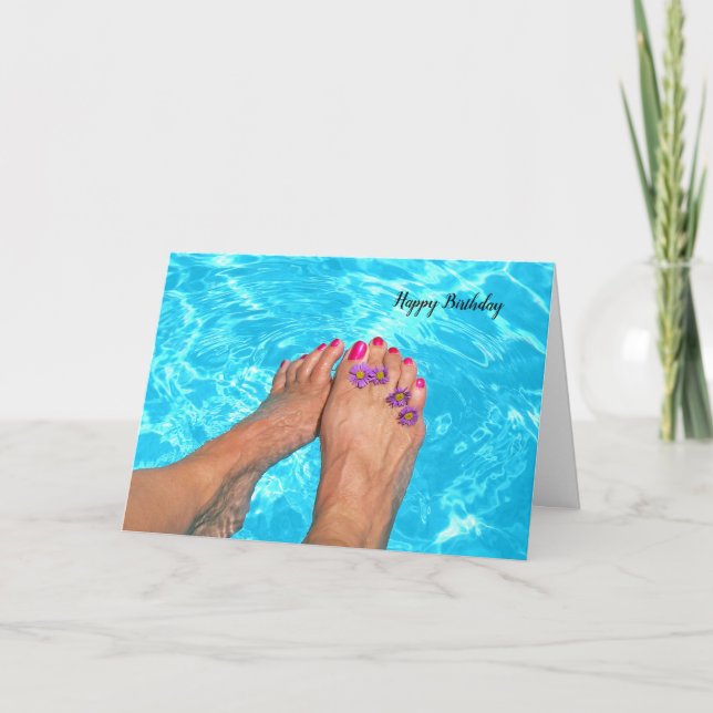 Bare feet with flowers in pool card (Front)