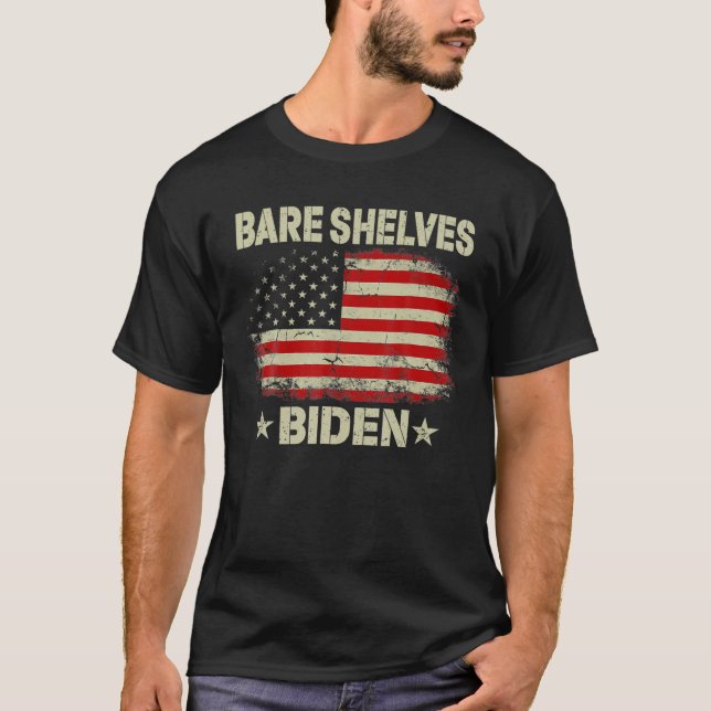 Bare Shelves Biden Funny Meme American Flag T-Shirt (Front)