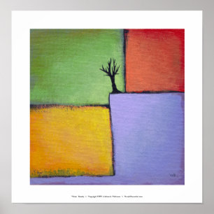 Bare tree colorful art all seasons modern painting poster
