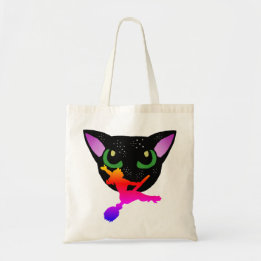 Bare Witch 2 Rainbow Black Kitty Star Freckles Tote Bag