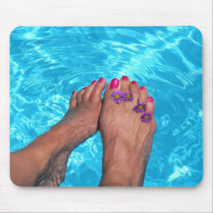 Barefeet With Flower In Swimming Pool Mouse Mat