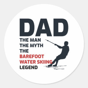 Barefoot Barefooting skiing Water sport Dad Classic Round Sticker