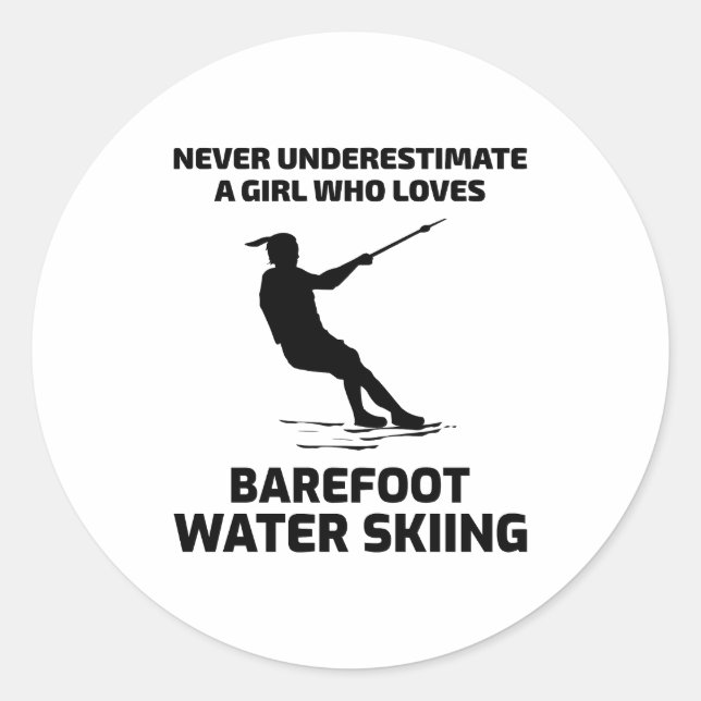 Barefoot Barefooting skiing Water sport Motorboat  Classic Round Sticker (Front)