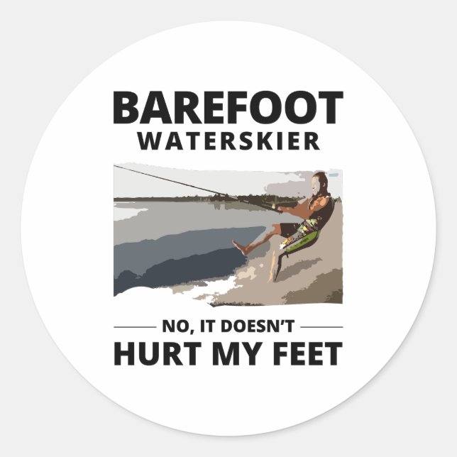 Barefoot Barefooting skiing Water sport Motorboat  Classic Round Sticker (Front)
