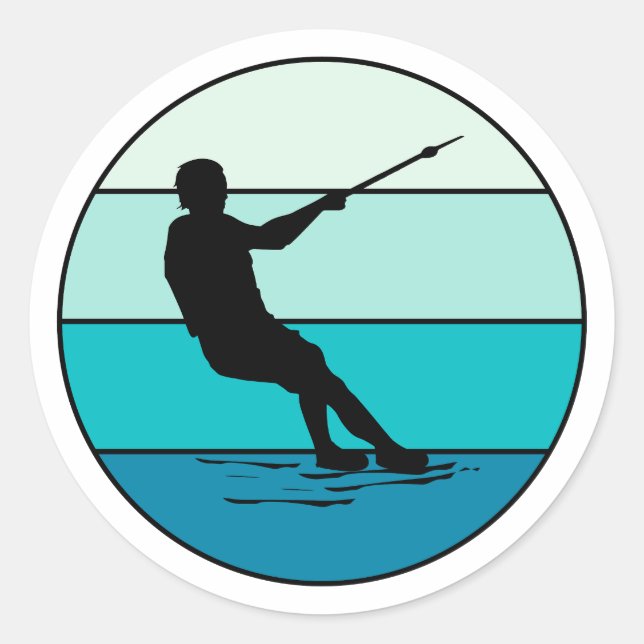 Barefoot Barefooting skiing Water sport Motorboat  Classic Round Sticker (Front)