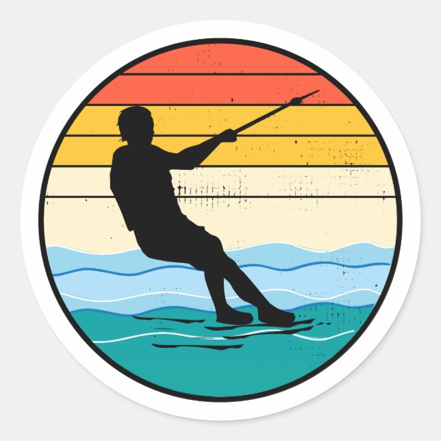Barefoot Barefooting skiing Water sport Motorboat  Classic Round Sticker (Front)