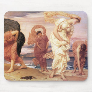Barefoot Greek Women Picking up Pebbles on a Beach Mouse Mat