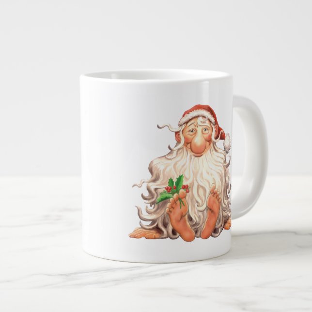 Barefoot Holly Jolly Santa Large Coffee Mug (Front Right)