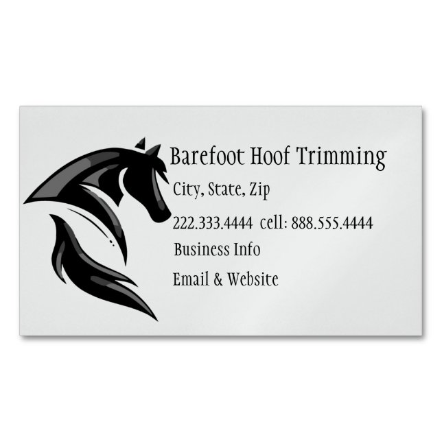 Barefoot Hoof Trimming Black White Art Magnetic Business Card (Front)