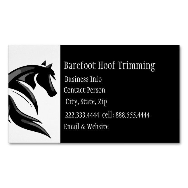 Barefoot Hoof Trimming Black White Classic Busines Magnetic Business Card (Front)
