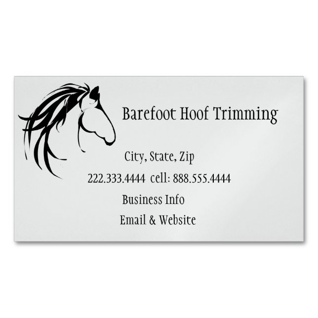 Barefoot Hoof Trimming Classic Horse Logo Magnetic Business Card (Front)