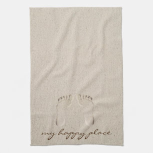 Barefoot Prints In Beach Sand Tea Towel