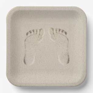 Barefoot Prints in Sand Paper Plate