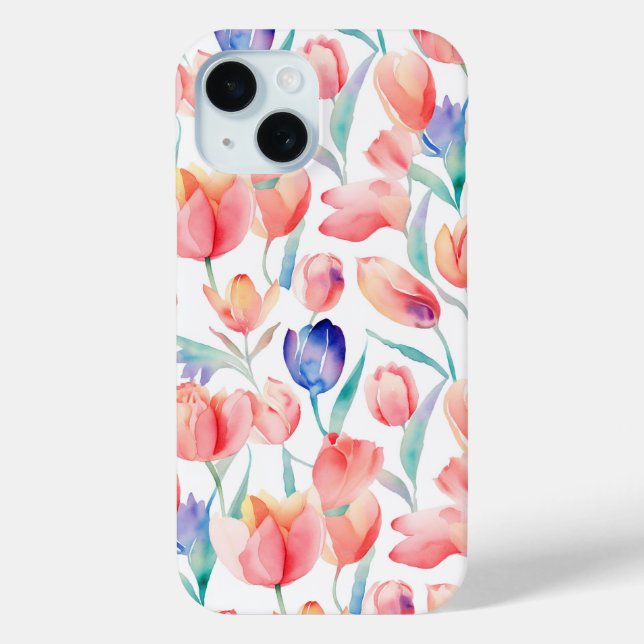 Barely There Watercolor Tulips iPhone 15 Case (Back)