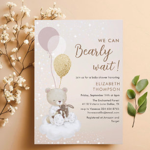 Barely Wait Shiny Balloon Baby Shower Invitation