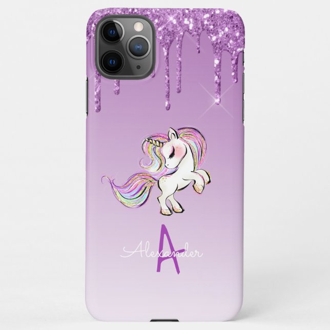 BARGAIN Budget Personalised Unicorn Purple Glitter iPhone Case (Back)