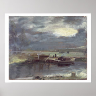 Barges on the Stour with Dedham Church in the Dist Poster