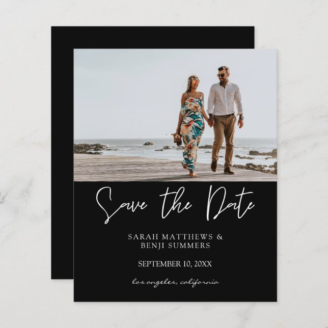 Bargin Photo & Typography Save the Date Black H (Front/Back)