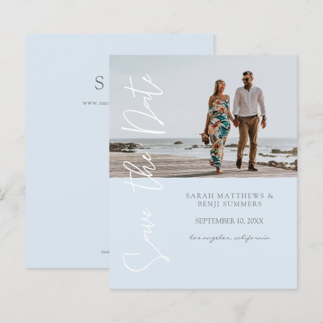Bargin Photo & Typography Save the Date Blue 4 (Front/Back)