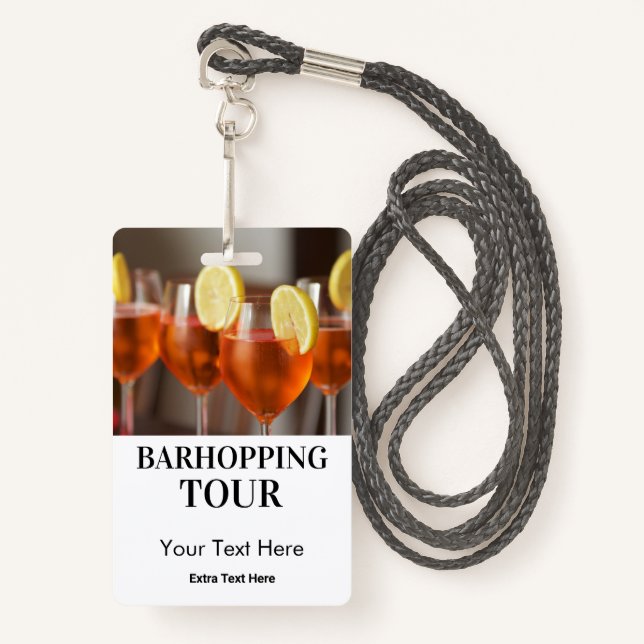 Barhopping City Bars Tour Photo & Logo ID Badge (Front with Lanyard)