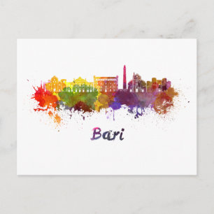 Bari skyline in watercolor postcard