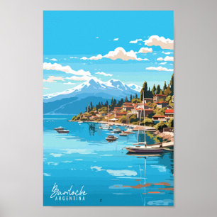 Bariloche Argentina vintage travel illustration Poster