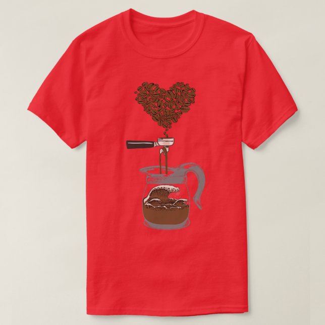 Barista And Great Wave Coffee Beans Art T-Shirt (Design Front)