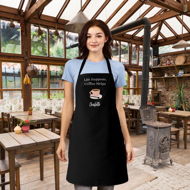 Barista black white cup coffee name quote apron (Creator Uploaded)