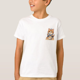 Barista Cat Pouring Latte Art Kids T-Shirt