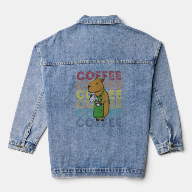 Barista coffee capybara capybarista cappuccinos mi denim jacket (Back)