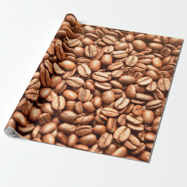 Barista Coffeehouse Shop Coffee Beans Pattern Wrapping Paper (Unrolled)