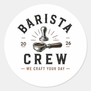☕ Barista Crew Coffee Shop Staff Logo ☕ Classic Round Sticker