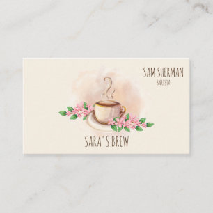 barista modern watercolor coffee mug flowers cafe business card