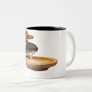 Barista Pouring Latte Art Coffee Design Two-Tone Coffee Mug