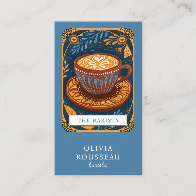 Barista Tarot Blue Business Card (Front)