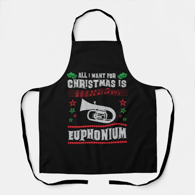 Baritone Euphonium Ugly Christmas Sweater Style Apron (Front)