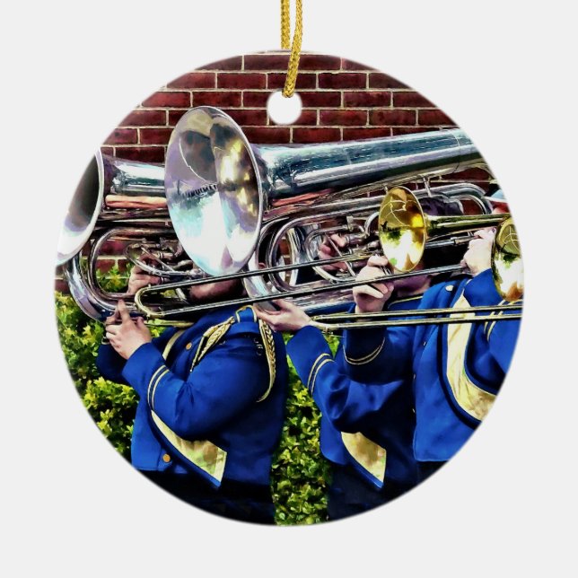 Baritone Horns and Trombones Ceramic Tree Decoration (Front)